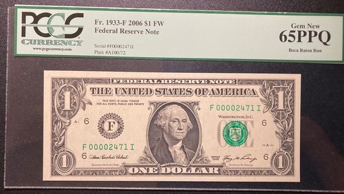2006 $1 Dollar FRN Atlanta Bank Note Gem 65 PPQ PCGS Boca Raton Run F-00002471-I - Picture 1 of 3