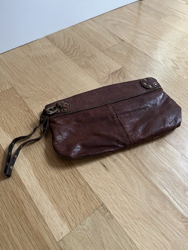 EUC Lucky Brand Rayla Leather Wristlet / Clutch Studded Handle Brown