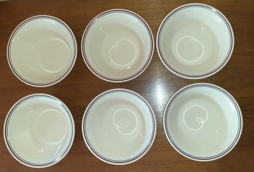 Corelle Abundance 6 3/4" Cereal/Soup Bowls Blue/Maroon Stripe Lot of 6 Bowls