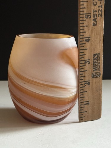 Vtg Hand Blown Glass Votive Tea Candle Holder Carmel Frosted Swirl 4” Pier 1 - Picture 6 of 24