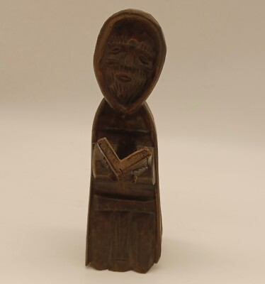 Vintage Mid Century Hooded Wooden Priest Figurine Reading The Scripture C1738