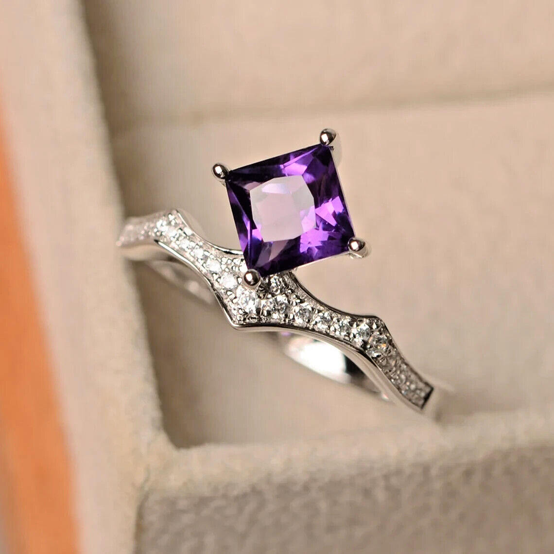 Natural Amethyst Engagement Ring 925 Sterling Silver Ring Any Size