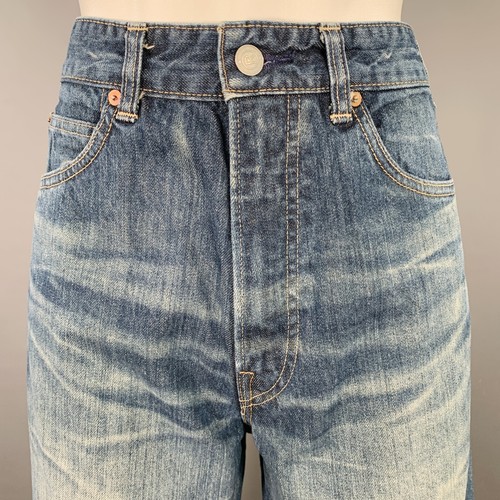 Pantalones de mezclilla con ribete recto desgastados de algodón azul talla 28 45 rpm - Imagen 2 de 7