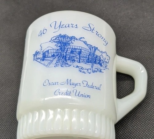 Vintage Oscar Mayer Federal Credit Union Anchor Hocking Fire King Milk Glass Mug - Picture 7 of 11
