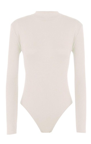 Women Bodysuit Leotard High Polo Turtle Neck Long Sleeve Plain & Printed Top - Picture 5 of 20