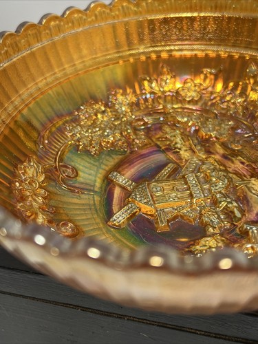Vintage Imperial Glass Carnival Marigold Windmill Bowl 7" Free Shipping - Picture 10 of 15