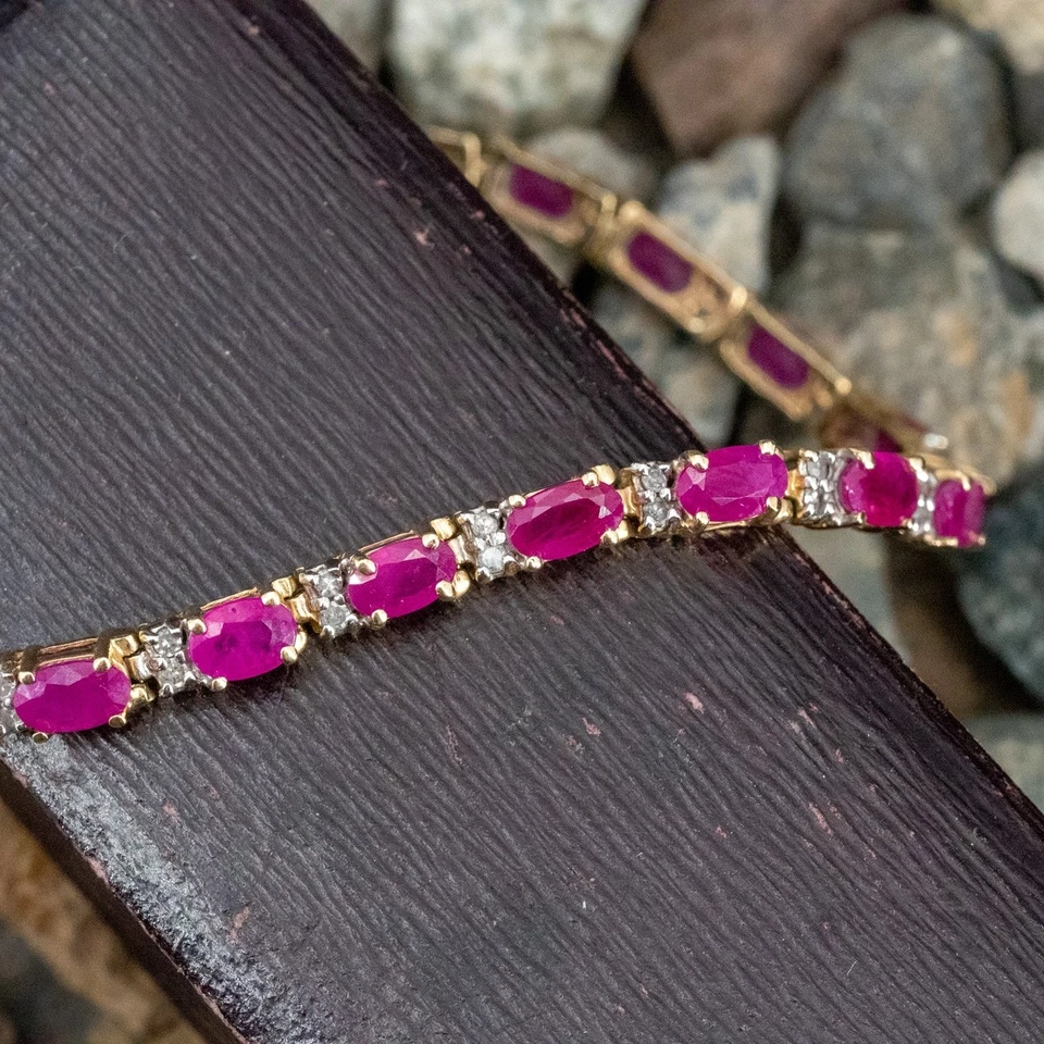 Lab Created Ruby & Zircon Diamond Gold Plated 925 Sterling Silver Bracelet. - Image 3 of 4