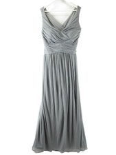 David's Bridal Dress 16 Gray Gown Crossover Long Sleeveless Wedding Prom Formal