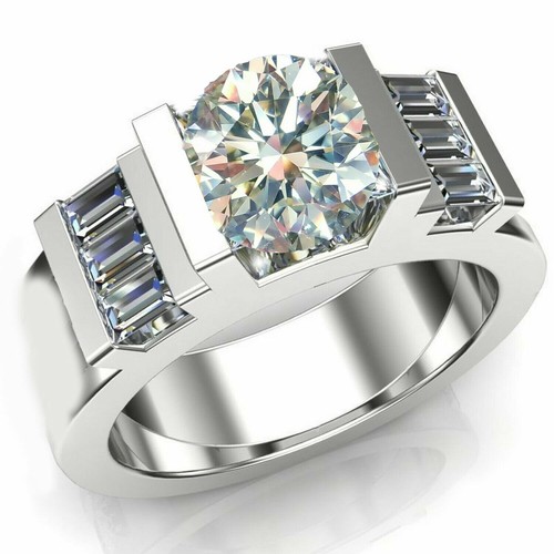 3.29+Ct Vvs1 Near White Round Moissanite Wedding Men's Ring 925 Silver Size 9
