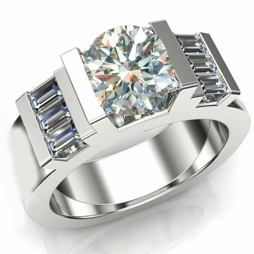 3.27 Ct Vvs1 Near White Round Moissanite Wedding Men's Ring 925 Silver Size 9 - 第 1/1 張圖片