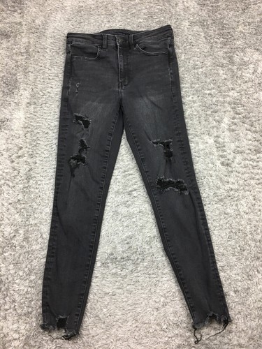 American Eagle Super Hi Rise Jegging Crop Jeans Womens Size 6 Black Denim - Picture 3 of 14