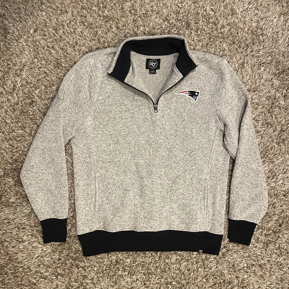 NFL '47 Nuevo Vellón New England Patriots Para Hombres L Beige 1/4 Cremallera Logo Bordado Foto 2 de 4