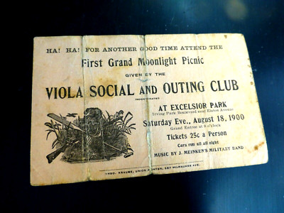 VINTAGE CARD PICNIC VIOLA SOCIAL OUTING CLUB EXCELSIOR PARK CHICAGO ILL 1900