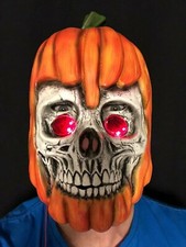 Scary Pumpkin Mask LED Jack O Lantern Skull Halloween Accessory Orange Adult