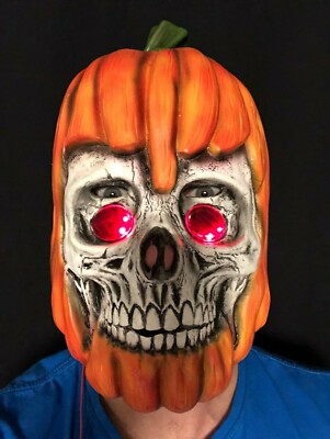 Gruselige Kürbismaske LED Jack O Laterne Schädel Halloween Zubehör orange Erwachsene