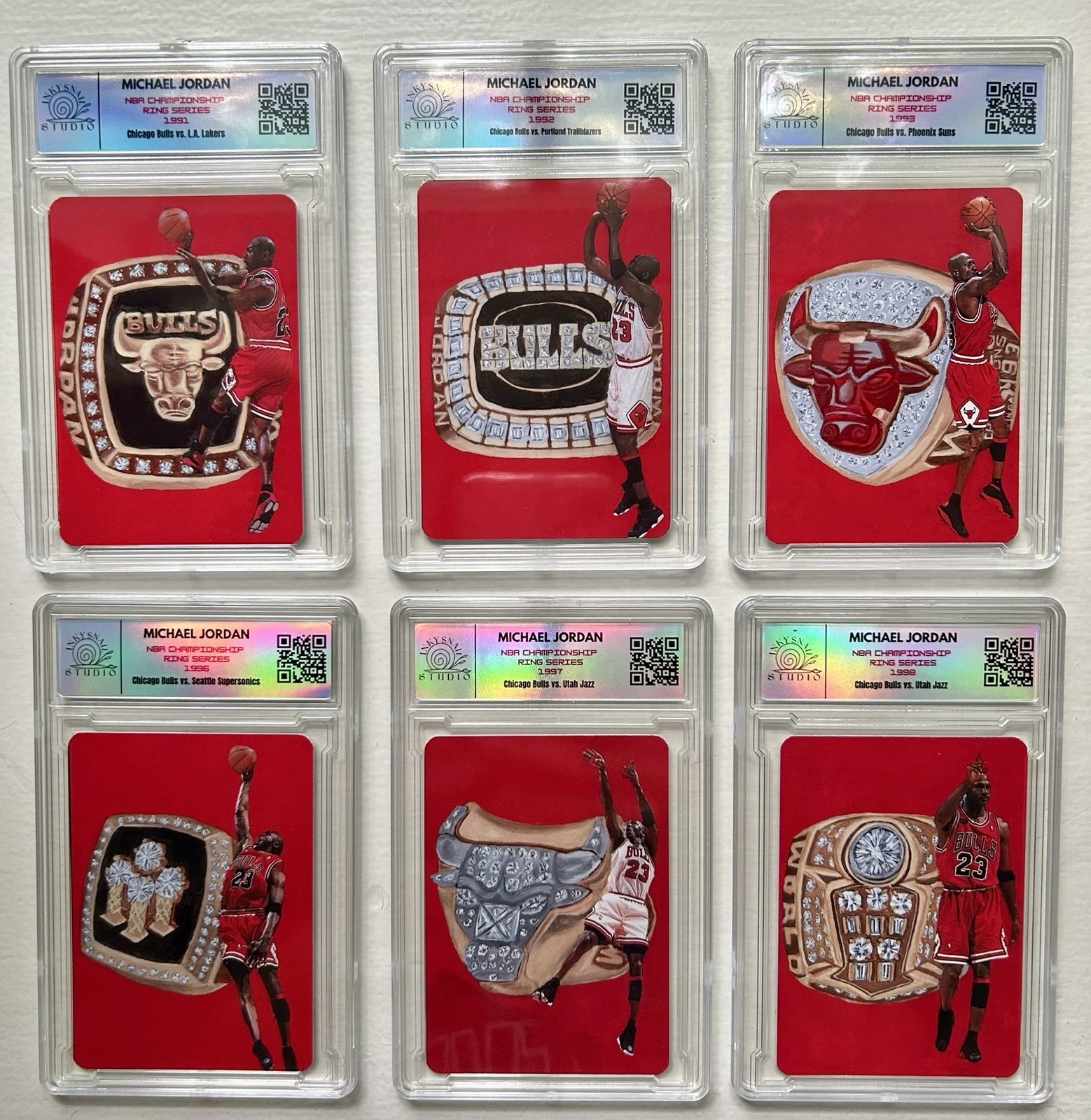 Michael Jordan Chicago Bulls '90s Championship Ring 6 Card Set Custom Art Prints