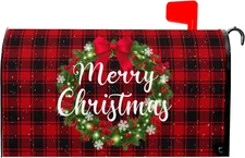 Merry Christmas Mailbox Cover - Magnetic Standard Size 21X18 Inch Winter Christm