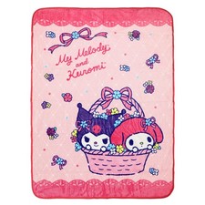 Sanrio My Melody Kuromi Flower Basket 45" x 60" Fleece Throw Blanket