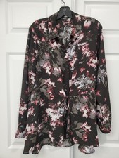 Simply Vera Verawang Black Purple Gray Button-Up Blouse Sheer Women’s Size L