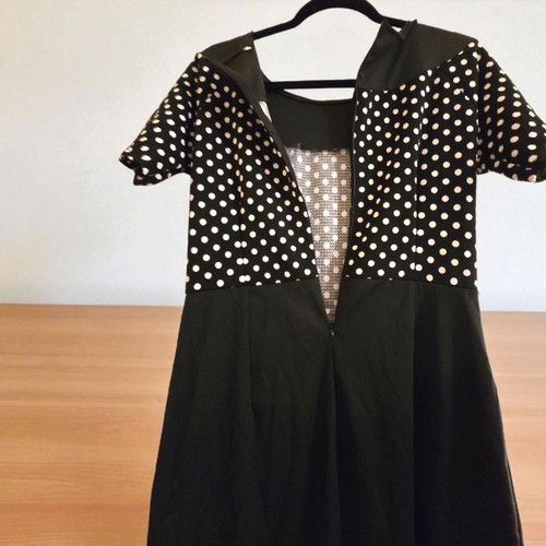 Abito midi vintage bianco e nero a pois manica corta taglia XL (501) - Foto 3 di 8