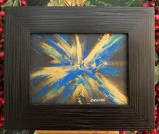 FRAMED DYNAMIC MODERN STYLE ABSTRACT OIL "ENERGETIC STAR BURST 1" ARTIST: BRENDA