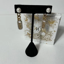 Dior Gold and Pearl Logo Earrings