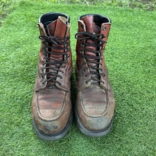 Vintage Red Wing 404 Leather Moc Toe Super Sole Work Boots 11D USA Distressed