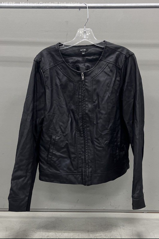 Apt 9 Women's Black Faux Leather Zip Up Collarless Moto Style Jacket Sz L