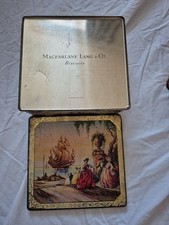 MACFARLANE LANG & CO SQUARE BISCUIT TIN HISTORICAL SEASCAPE WITH GALLEON