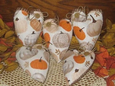 Rustic Fall Farmhouse 5 Appliqued Pumpkin Fabric Hearts Bowl Fillers Handmade