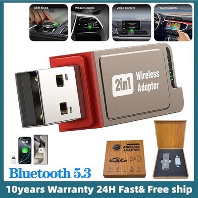 for Apple 2 in 1 Wireless Carplay Adapter Android Autoi BT 5.3 USB Plug Dongle 