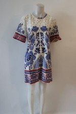 Womens FARM Rio White, Blue, Red Short Sleeve Dress L