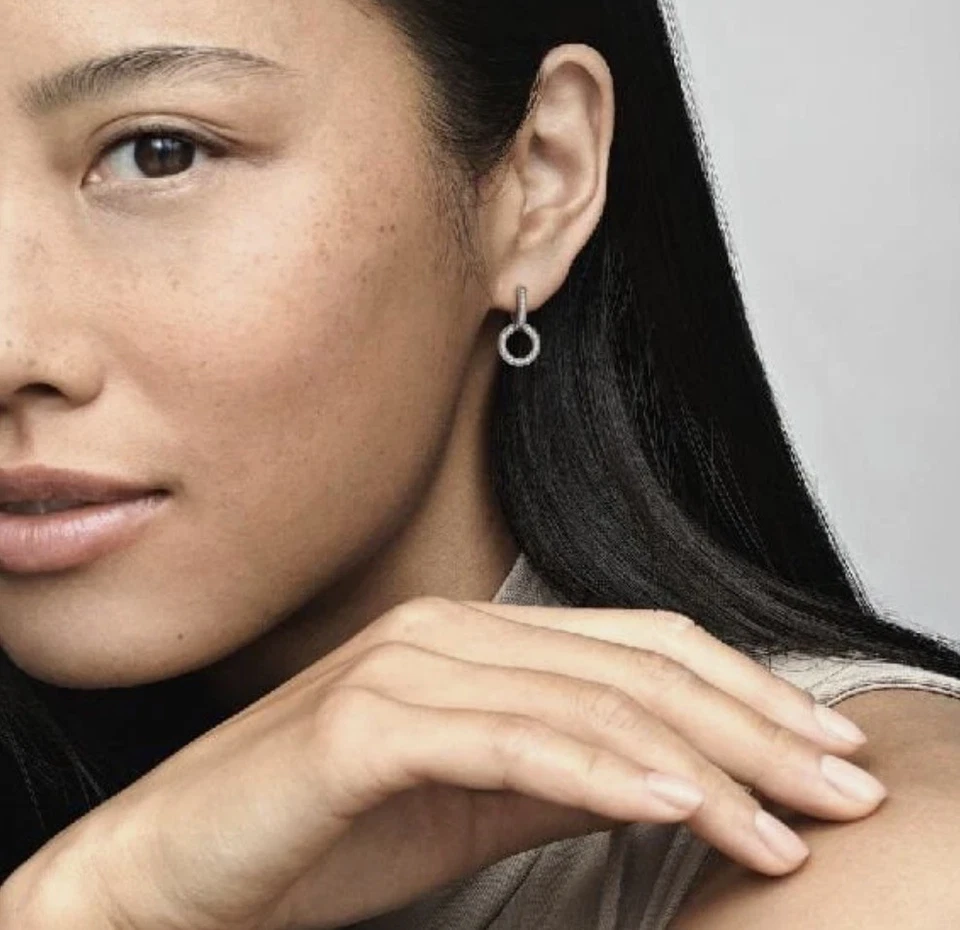 Pandora Signature Sparkling Double Hoop Earrings OPENED NEVER WORN - Image 3 of 3