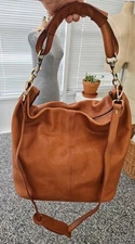I MEDICI FIRENZE ITALY Large Cognac Brown Convertible Leather Crossbody Hobo Bag