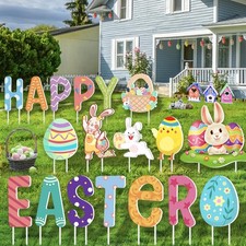 18 PCs Easter Decorations Happy Easter Yard Signs with Stakes, Giant Modern M...
