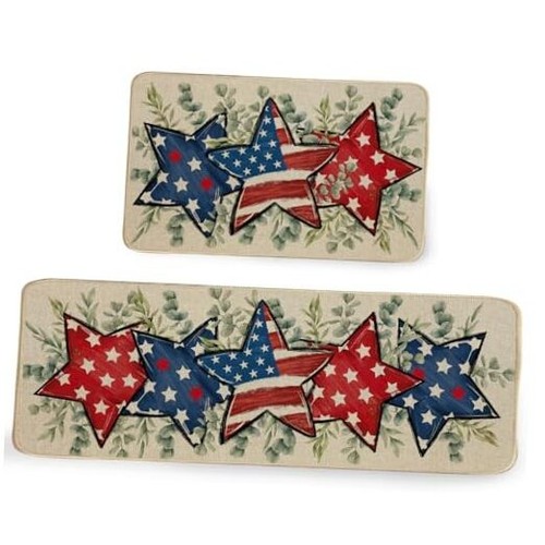 4th of July American Flag Patriotic Kitchen Mats Set of 2, Memorial Day