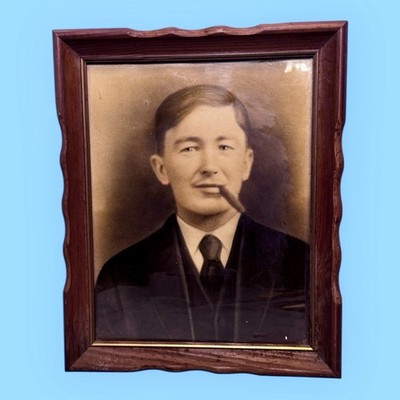 Vintage Dapper Man With Cigar Framed Photo Picture 17 X 14 