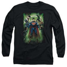 Justice League Power Burst Mens Long Sleeve Shirt Black Officially Licensed