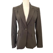 Elie Tahari Grey Wool Blend Tailored Blazer Single Button Quiet Luxury Designer