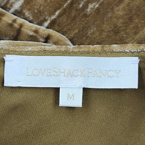 LoveShackFancy KATE SLIP Crushed Velvet CYPRESS Gold Strappy Bow Dress Sz M - Picture 12 of 18