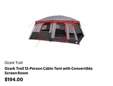 NEW Ozark Trail 12-Person Cabin Tent, with Convertible Screen Room