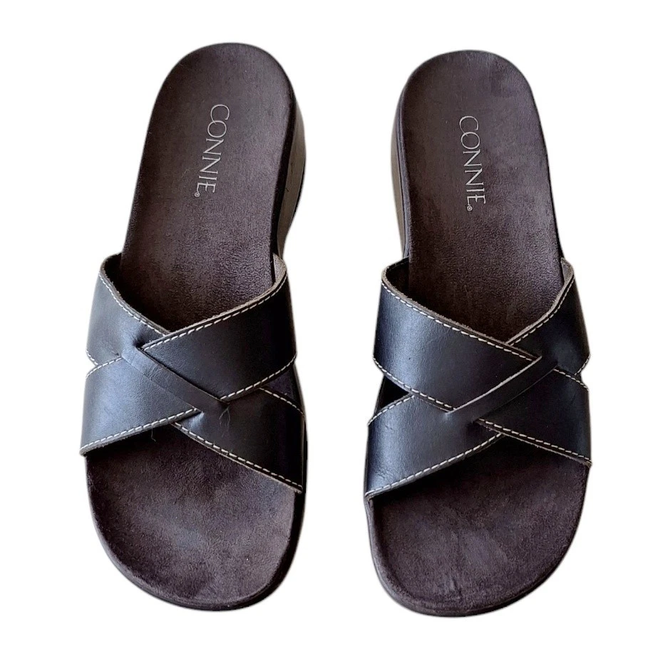 Connie Sundance 深棕色皮革拖鞋休闲嬉皮士 — 第 2/4 张图片