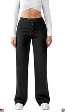 Womens High Waist Straight Leg Pants Stretchy Business Dress Work Trousers