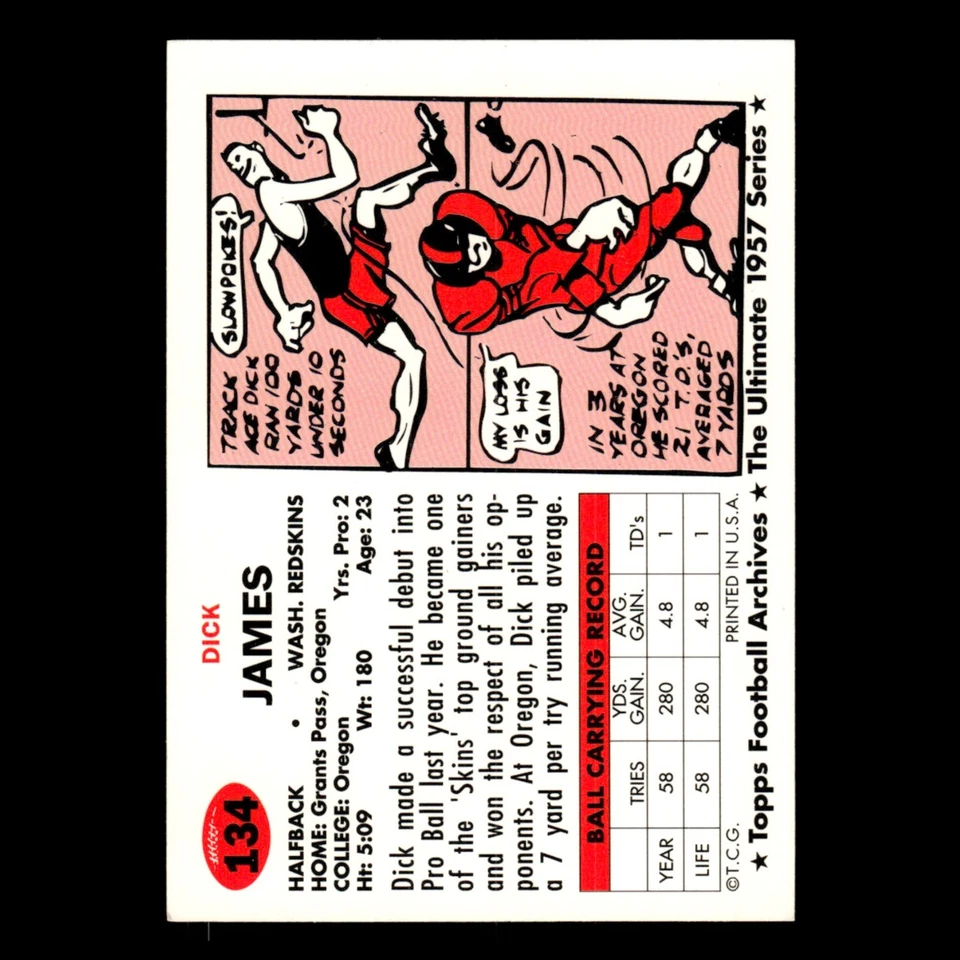 Dick James #134 1994 Topps Football Archives 1957 Series Washington Redskins NFL - Image 2 of 3