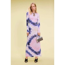 Rabanne Tie Dye Gown Long Sleeve Maxi Dress Backless Pink Blue Sz 40 / 6 US