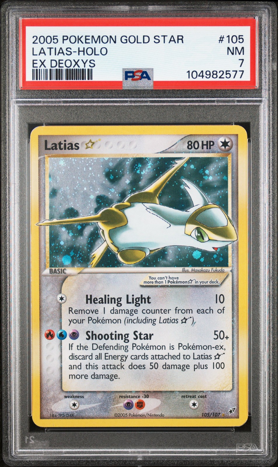Pokemon Latias Gold Star Holo EX Deoxys 105/107 PSA 7