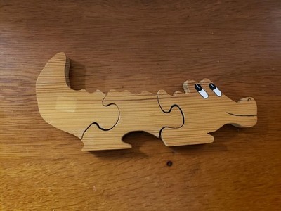 Vintage Hand Made Wooden Child's Wooden Crocodile or Alligator Puzzle