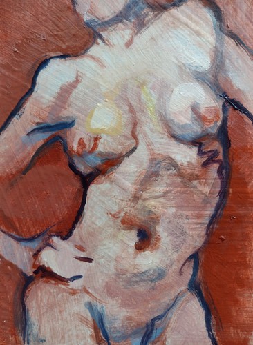 Original Oil Painting On Cardboard Nude Female Torso 21x15cm Unframed