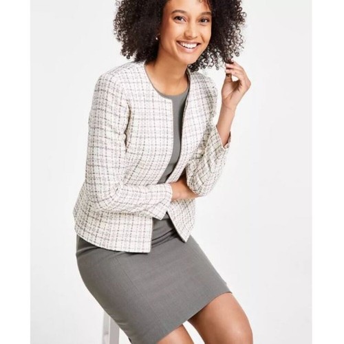 Kasper Women's Tweed Collarless Open-Front Blazer Cream Size 16 Petite NWT, $139