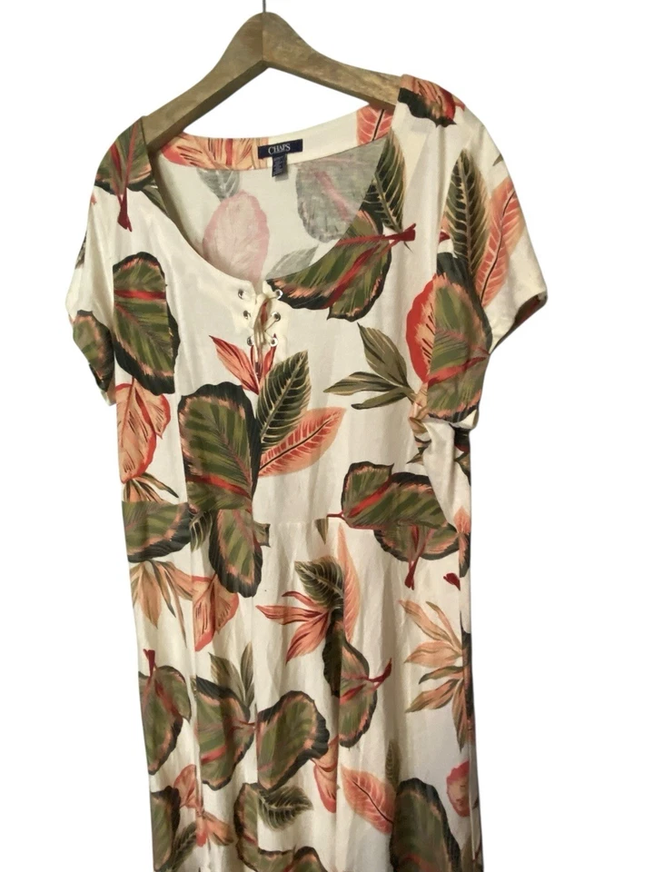 Maxi Vestido Chaps Estampado de Hojas Tropicales Hawaiano Resort Wear Talla 2X Algodón Foto 3 de 4